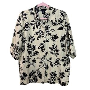 Two‎ Twenty Five Women's 14 Blouse Silk Linen Floral Print Button Shirt Roll Tab